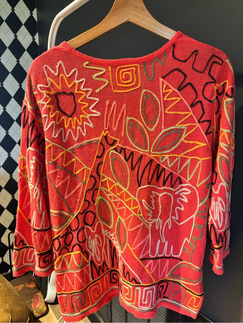 Vintage Susan Bristol Embroidered Button-Front Cardigan Sweater Geometric/Animal - Picture 5 of 6